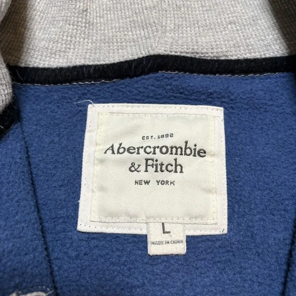 Abercrombie & Fitch Hoodie Sweatshirt Mens Large Blue Full Zip Spellout Y2K 00s - Picture 5 of 9
